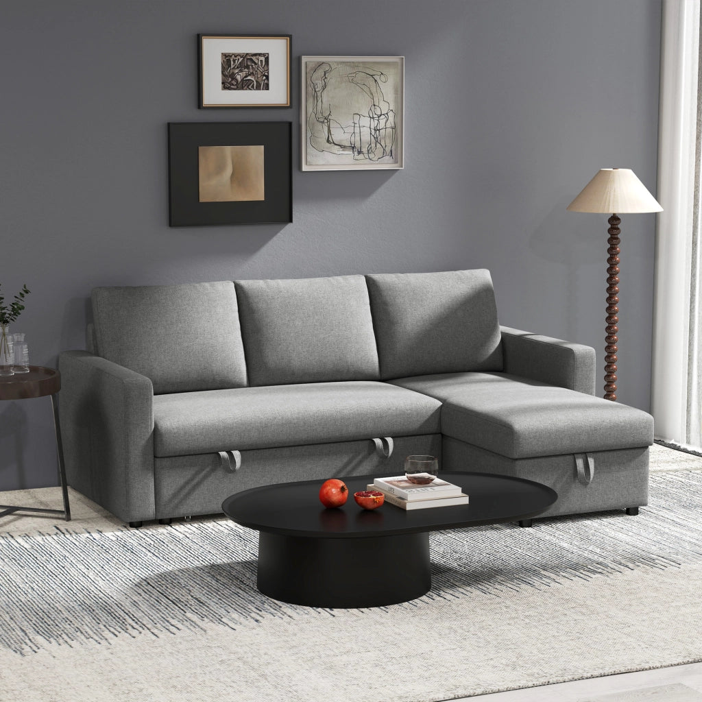 Divano angolare con funzione letto e contenitore ¨C Xylo ¨C tessuto grigio chiaro 211x146x85 cm