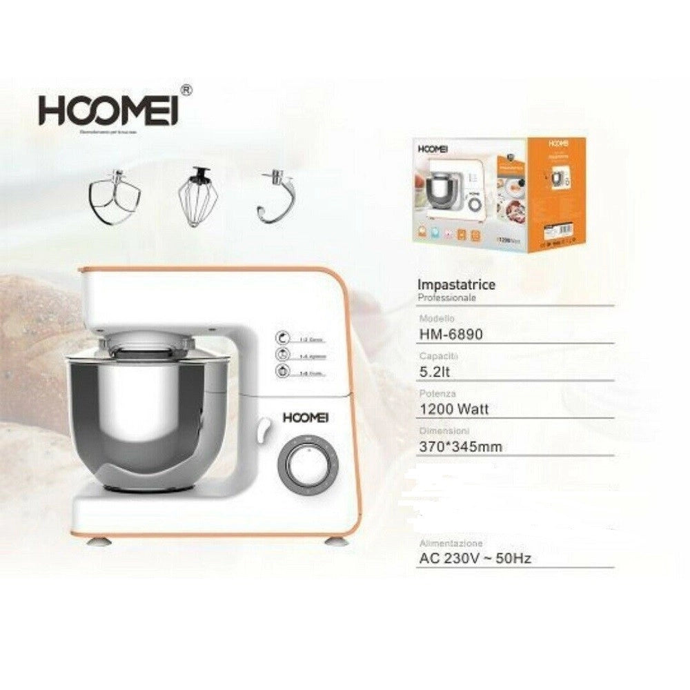 Trade Shop - Impastatrice Professionale Robot Cucina 5,2 Lt 1200w Planetaria Hoomei Hm-6890 -