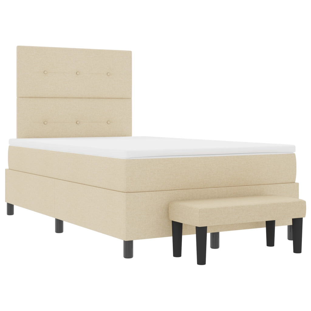 Letto box spring con materasso e panchina crema 120x200 cm tessuto