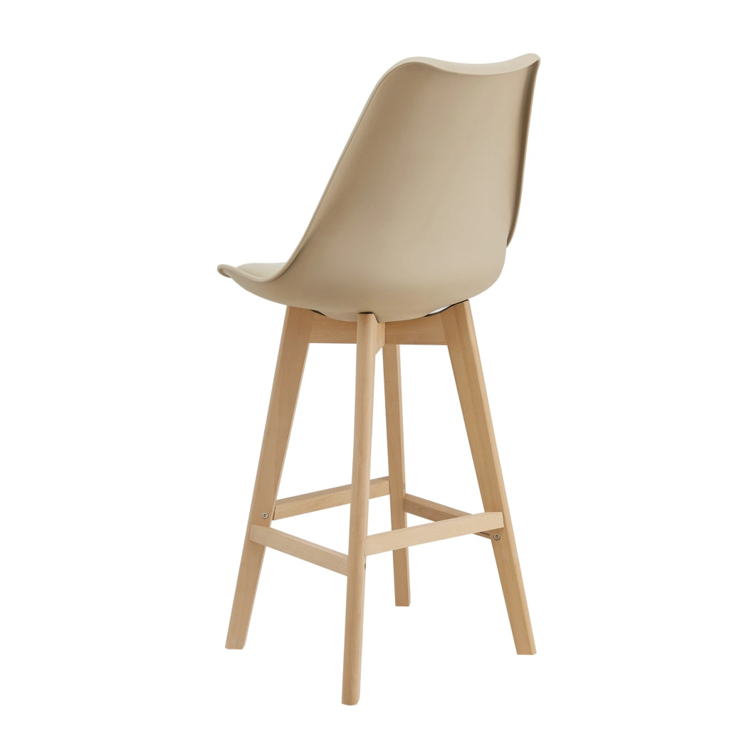 Set Lublin di 6 Sgabelli da Bar con Seduta Imbottita e Gambe in Faggio - Beige [en.casa]