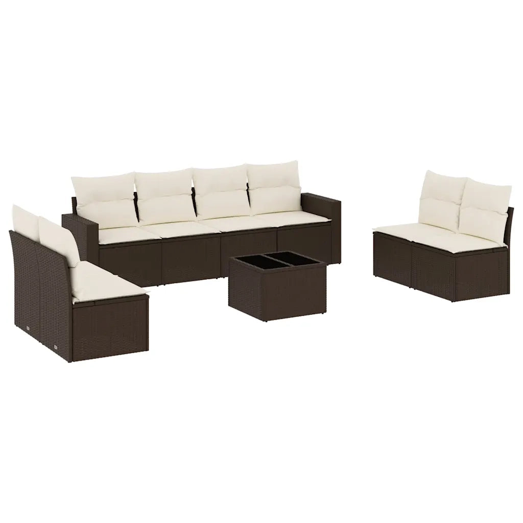 Set Divani da Giardino 9pz con Cuscini Marrone in Polyrattan 3251200