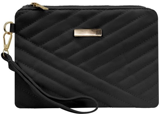 Portafoglio Donna Grande Capacità - Pelle PU - Clutch - Cinturino Removibile - Nero - 20 x 14,5 x 0,5 cm