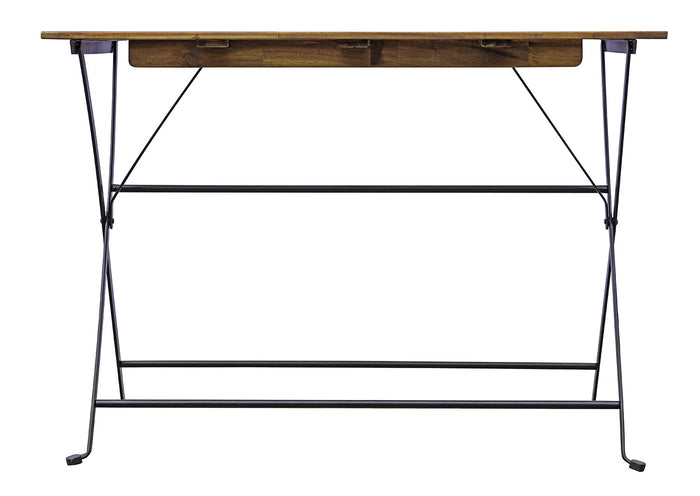 Set Tavolo e 4 Sedie da Giardino Pieghevoli Bistrò in Ferro e Legno di Acacia