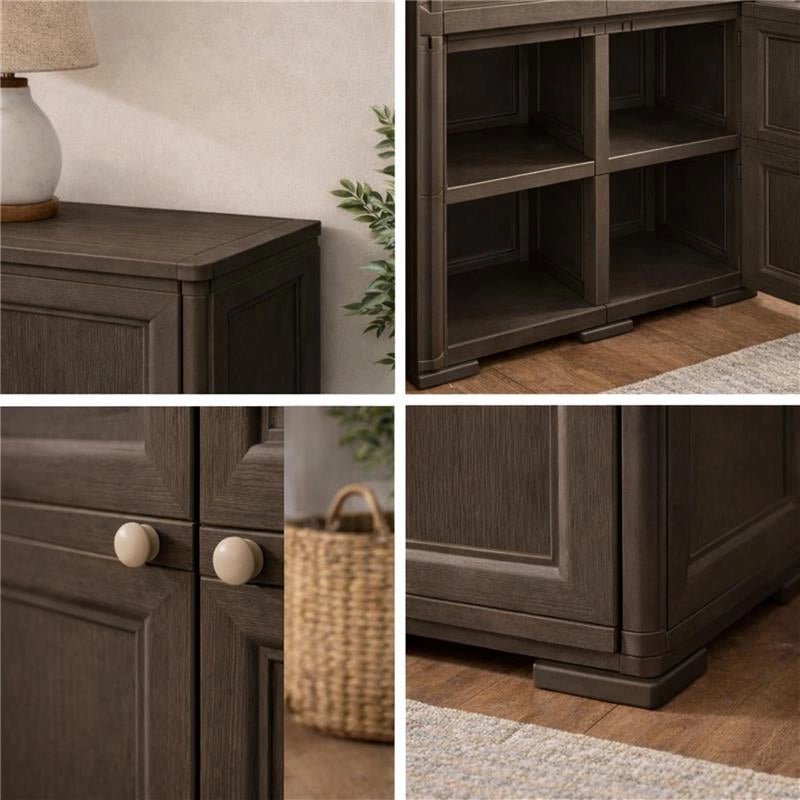 ARMADIO 2 ANTE WENGÉ 79X43X85,5 CM CON 4 SCOMPARTI – MOBILE CONTENITORE COMPATTO PER ORGANIZZAZIONE CASA E ZONA GIORNO