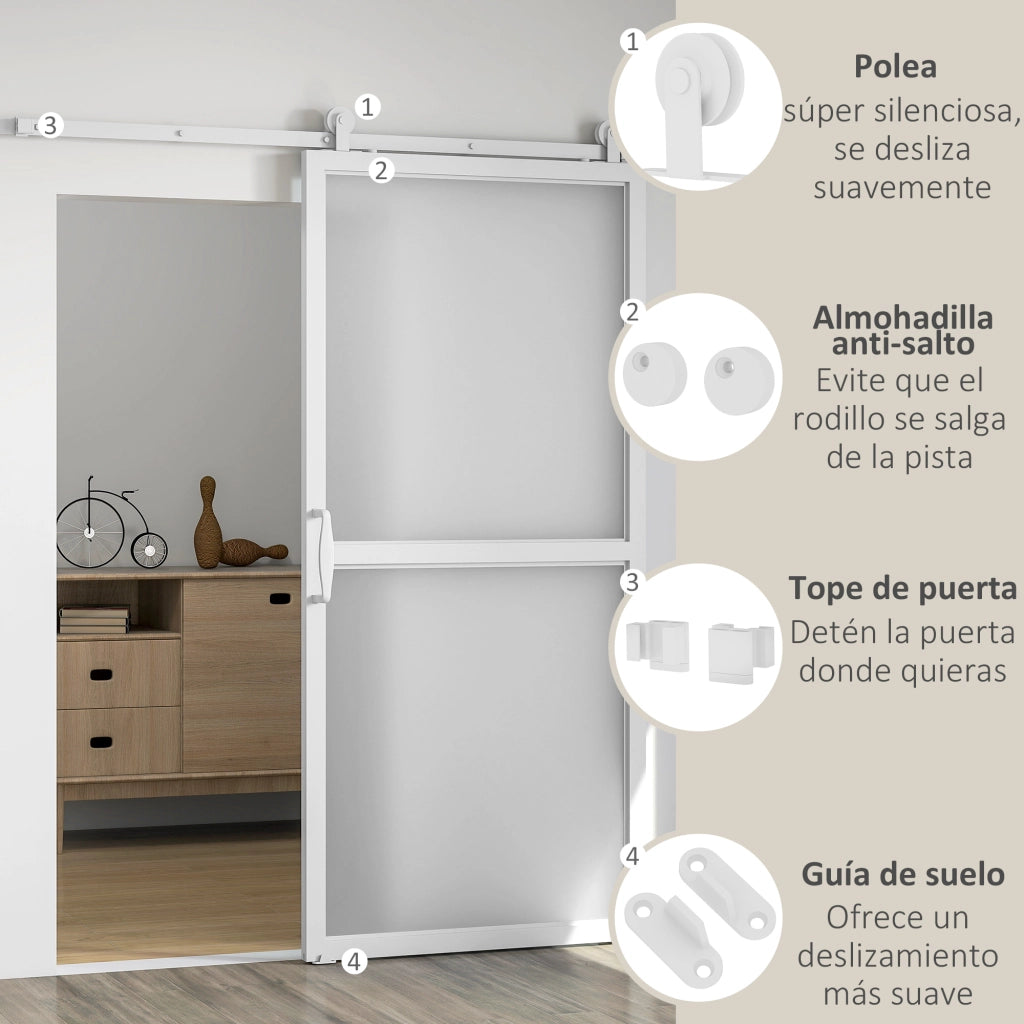 Kit Accessori Porte Scorrevoli 200 cm con 2 Guide e Binari ¨C zephmum ¨C Bianco