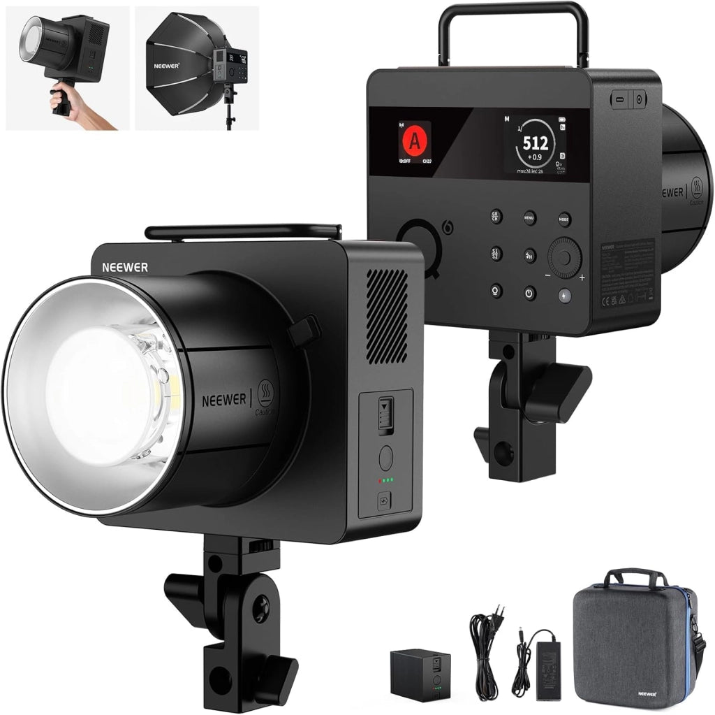 Q6 Flash da Studio Esterno TTL 2.4G 600Ws, Controllo App, 1/1 a 1/512, HSS 1/8000s Batteria 3000mAh, Luce Strobo con Lampada Pilota LED Bicolore 30W/400 Flash a Piena Potenza/Riciclo 0,01-0,9s