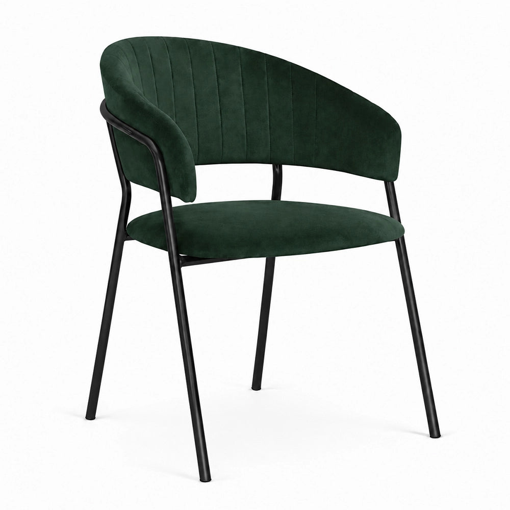 Sedie da sala da pranzo set da 2 Aurelia in velluto verde con gambe nere