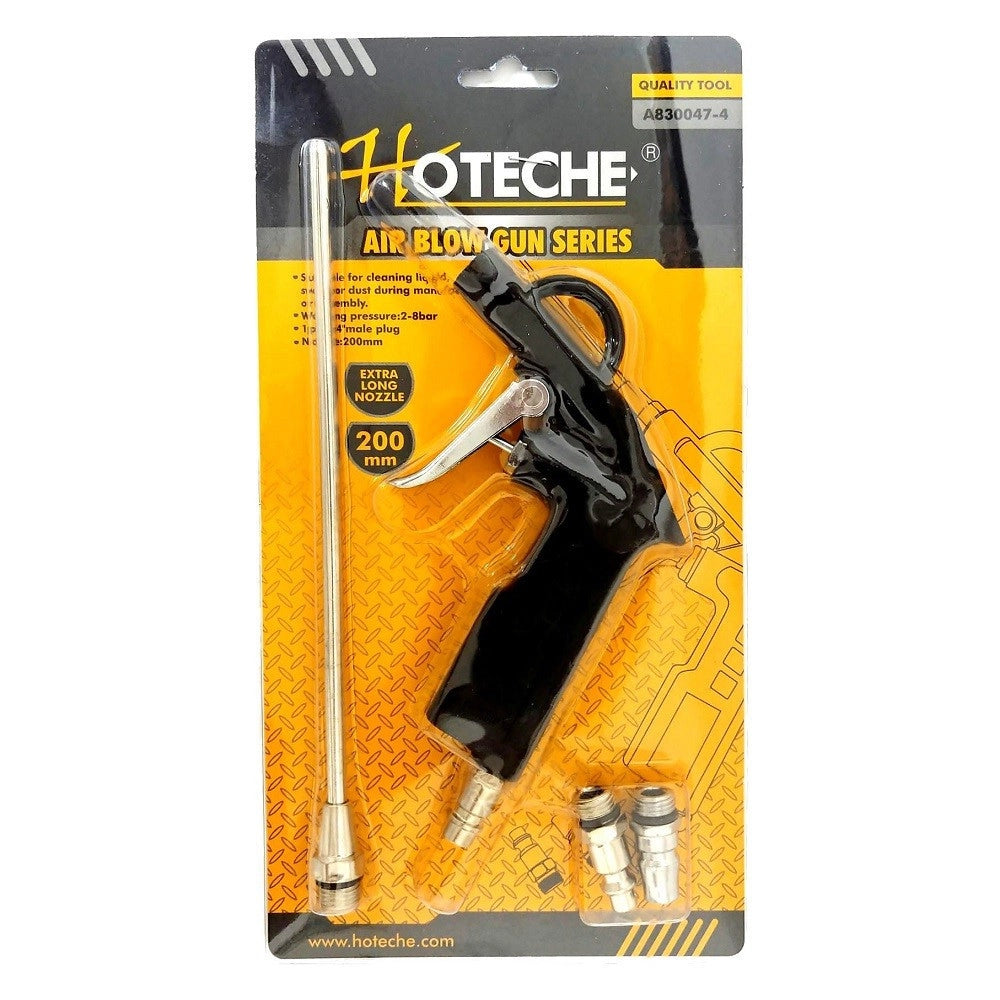 Trade Shop - Pistola Per Compressore Soffiaggio Aria Con Accessori Beccuccio Lungo 200mm -