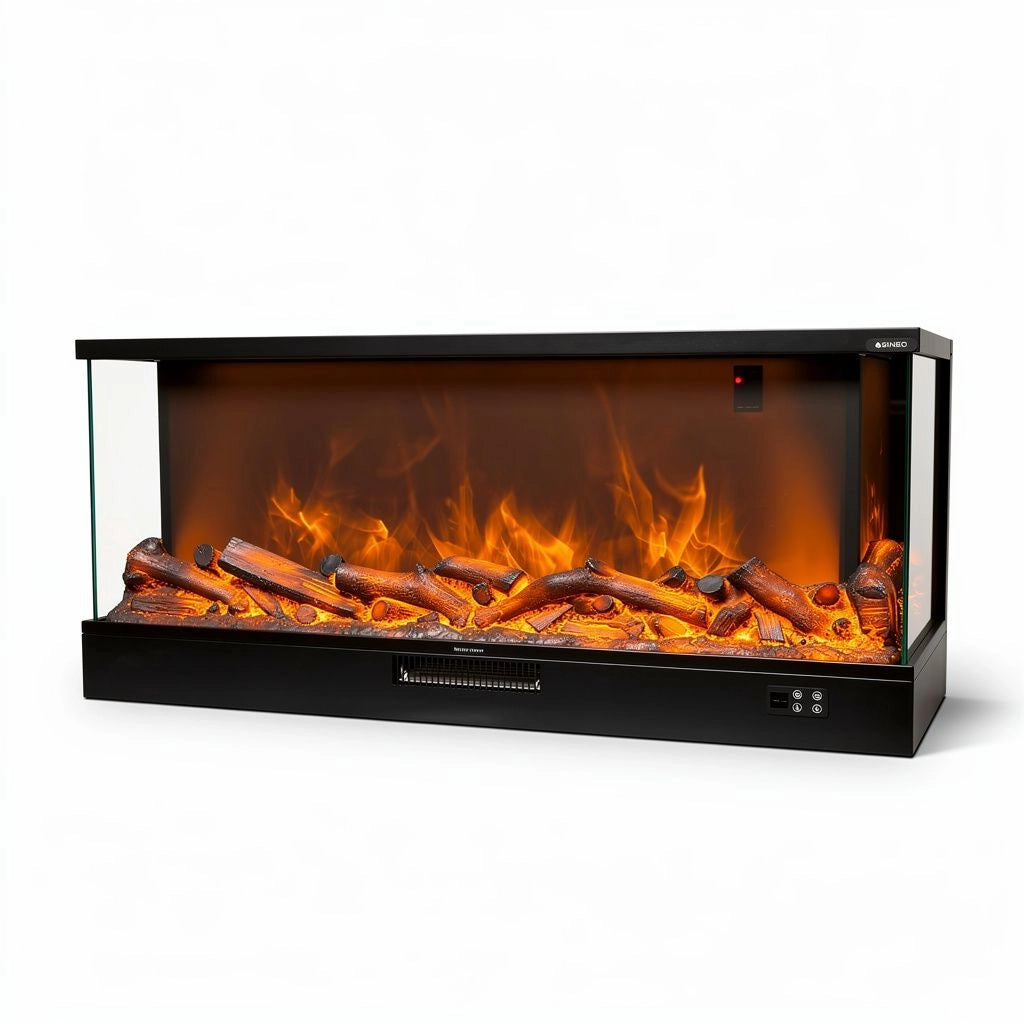 Caminetto Elettrico Trifacciale Nero in Materiale di Alta Qualita con Potenza Riscaldante 7501500W e Comando Frontale e Telecomando SINED CAMINETTOMERANO108