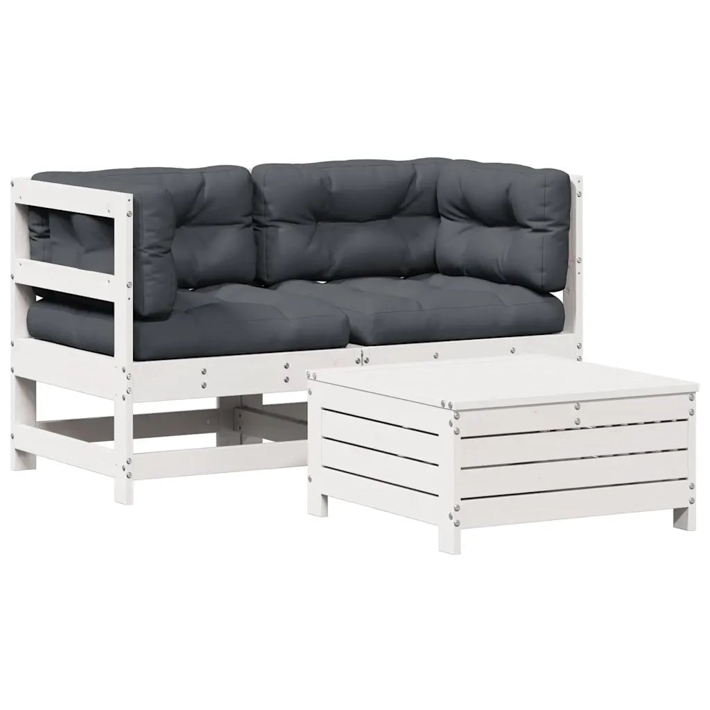 Set Salotto da Giardino 3 pz Cuscini Legno Massello Pino Bianco 3250757