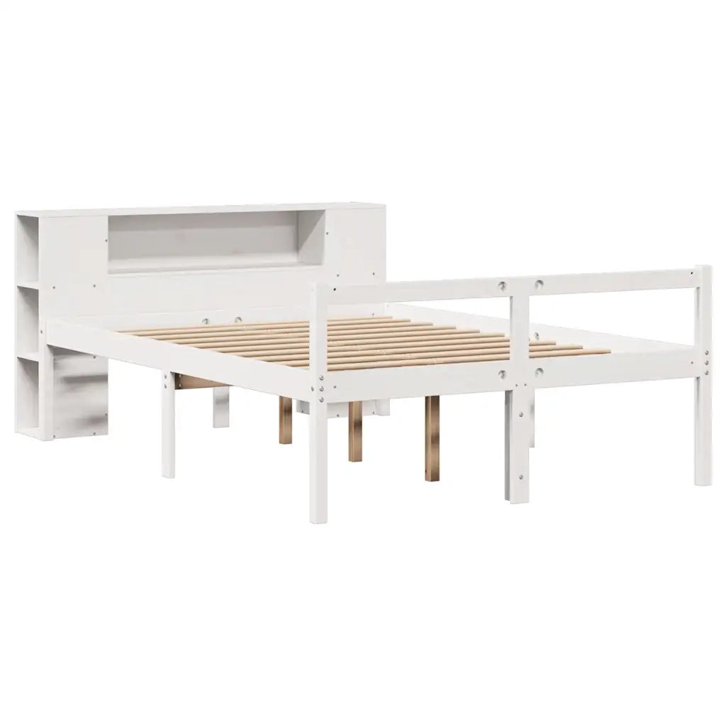 Letto Libreria senza Materasso-Struttura Letto con contenitore Bianco 140x190 cm Legno di Pino 362340