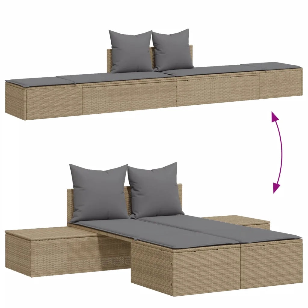 Lettino Prendisole | Sdraio da giardino | Lettino da sole con Cuscini Beige in Polyrattan
