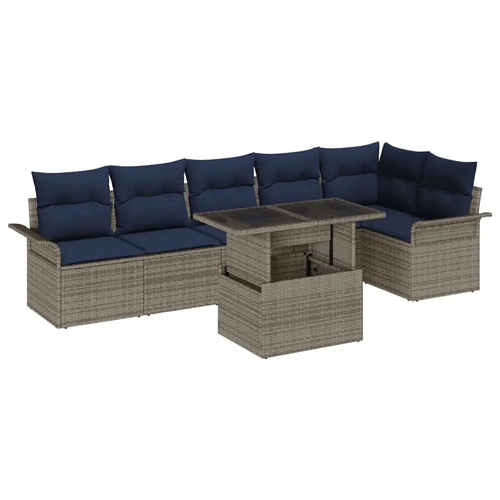 Set Divano da Giardino con cuscino 7 pcs Grigio Poly Rattan 3348301