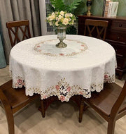 Tavolo Rotondo Coperta Damascato Fiori Ricamo Bordura Coperta Tavolo Infrangibile Resistente Macchie Tessuto Coperta Tavolo per Cucina Salone (Rond 68 Pollici)