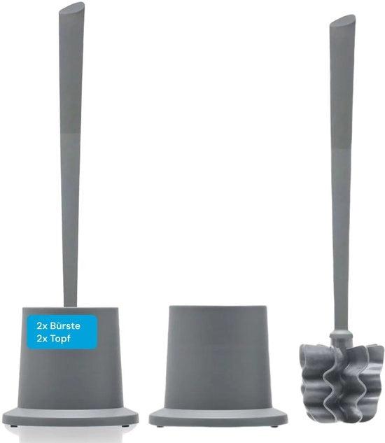 Set di spazzole per il water con holder, grigio | 2-pack holder per spazzola per il water | Spazzola per il water con holder per bagno e wc | Pulizia igienica e potente
