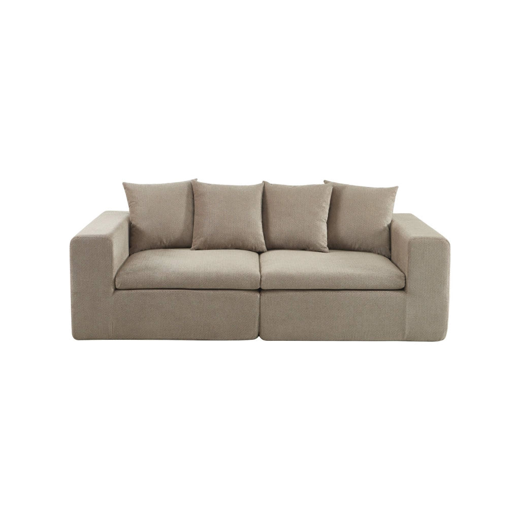 Divano modulare in tessuto ciniglia, 2 posti, beige scuro
