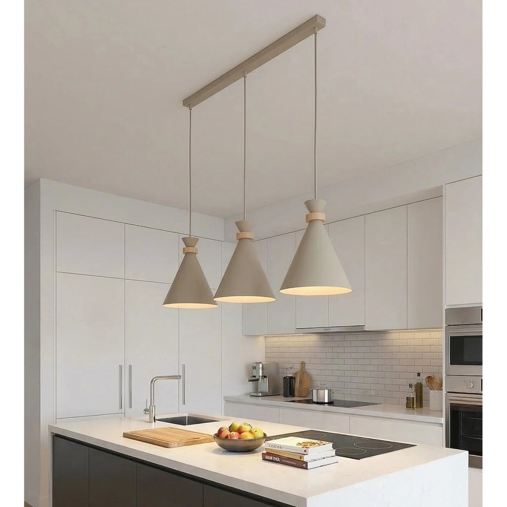 Lampada a sospensione ZERO in acciaio beige e legno