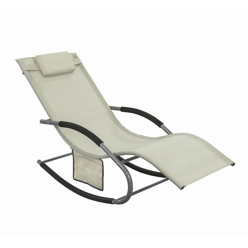 SoBuy Lettino Sdraio da Giardino a Dondolo - Sedia a Dondolo da Esterno in Textilene Beige con Telaio in Metallo, 150x63x87cm, Lettino Prendisole per Terrazza, Piscina, Patio, OGS28-MI