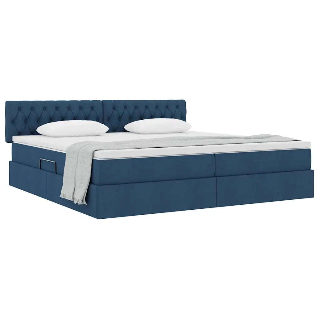 Letto con contenitore e materasso con testiera Blu 200 x 200 cm 3370598