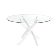 Tavolo da pranzo rotonda vetro temperato e acciaio bianco