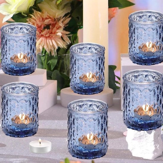 Votivo in vetro per decorazione di casa e matrimoni - Blu (6 pezzi)