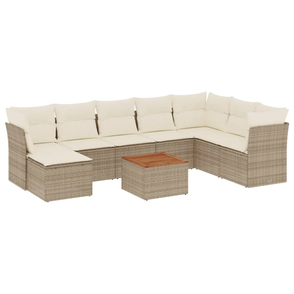Set Divano da Giardino 9 pz con Cuscini Beige in Polyrattan 3256114