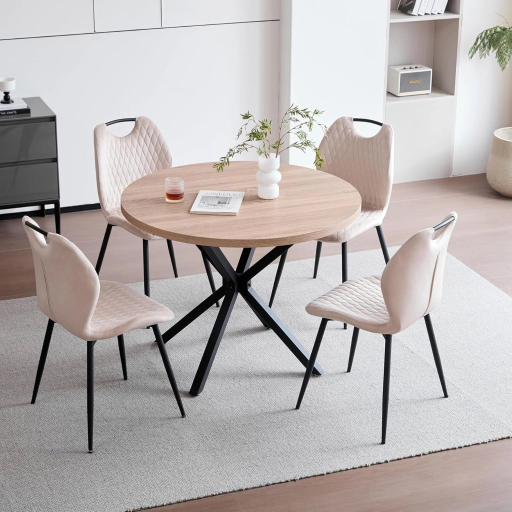 GrandCA HOME Set di 8 Sedie da Pranzo, Sedia da Pranzo Imbottita, Sedia da Cucina Nordica Con Maniglie, Gambe in Metallo, Sedie con Motivo a Rombi (Cachi)