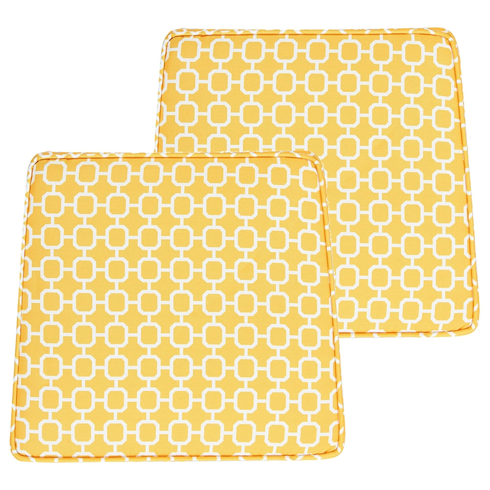 Set di 2 cuscini per sedia da giardino giallo bianco 37 x 34 cm motivo a strisce per esterno legami resistenti ai raggi UV