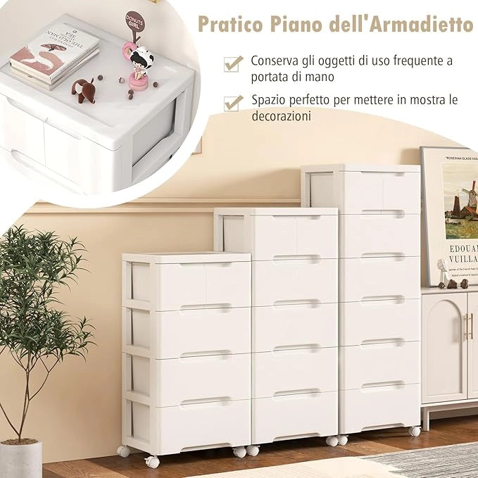 Cassettiera a 6 Cassetti, Comò Camera da Letto con Ruote Universali Bloccabili, Mobile Salvaspazio Moderno per Ufficio, Scrivania, Bagno e Cameretta, 40 x 32 x 114 cm