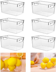Organizzatori di cassetti trasparenti, 6 pacchi organizzatore per frigorifero, scatola di archiviazione a pile con maniglie, cassetti, armadio - contenitori BPA liberi 24 x 13 x 111,5 x 1,5 cm