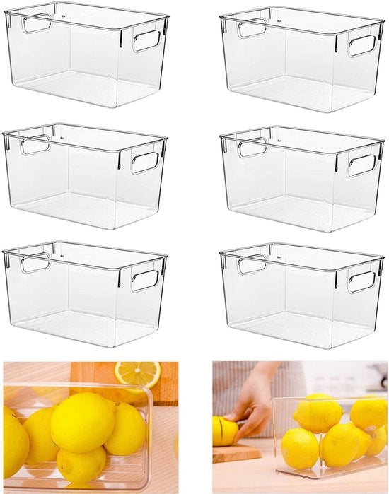 Organizzatori di cassetti trasparenti, 6 pacchi organizzatore per frigorifero, scatola di archiviazione a pile con maniglie, cassetti, armadio - contenitori BPA liberi 24 x 13 x 111,5 x 1,5 cm