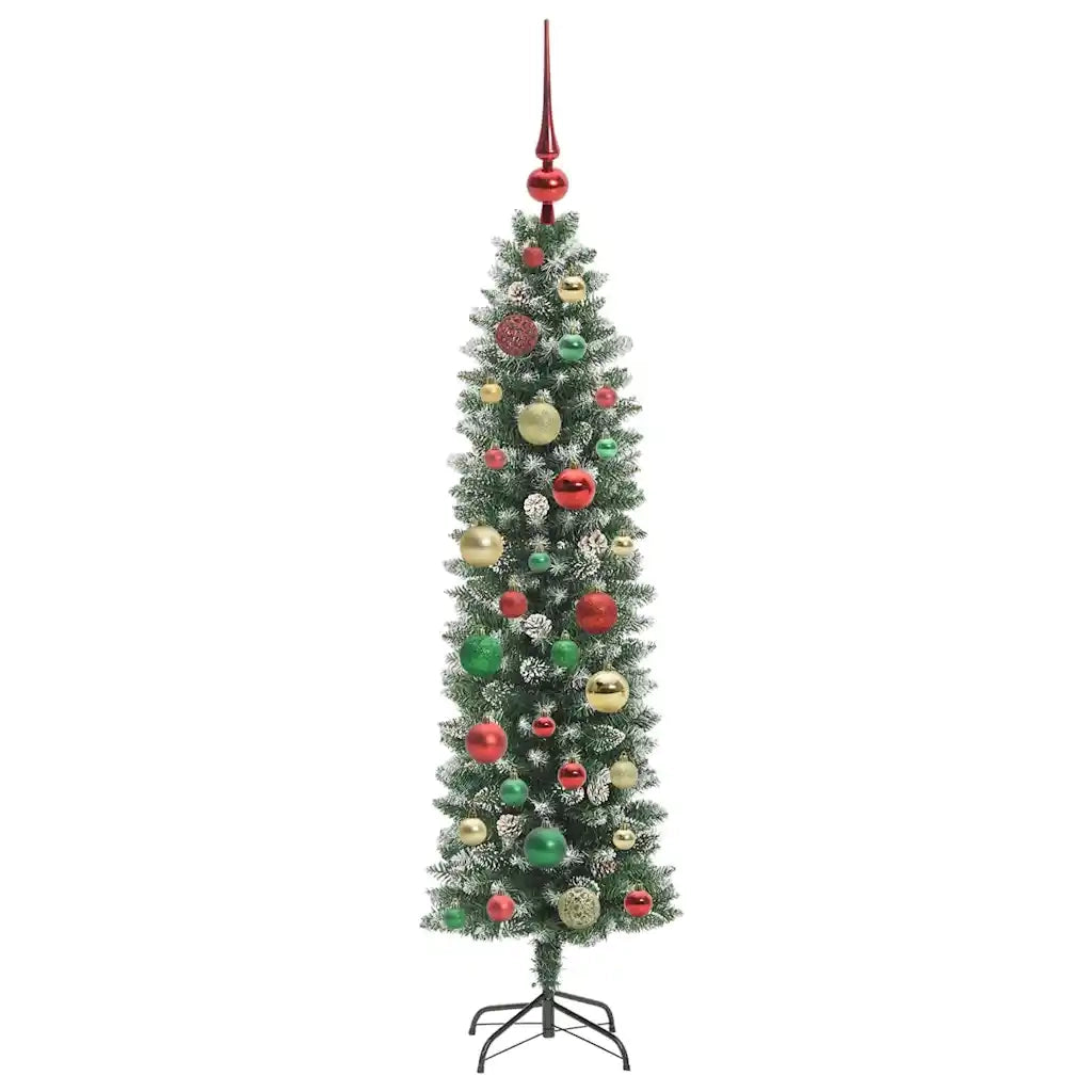 Albero di Natale Artificiale Sottile Verde e Bianco 120 cm