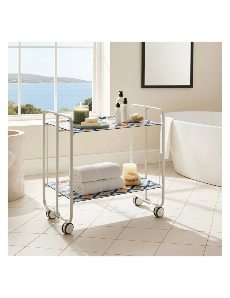 Carrello da cucina pieghevole bianco con ruote BAUHAUS 2 ripiani