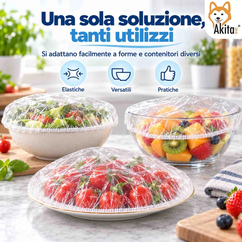 Akitaink Cuffie Copri Alimenti Elastiche Trasparenti 100 Pezzi