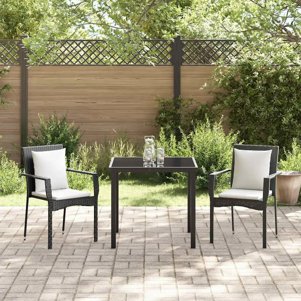 Set da Pranzo per Giardino con cuscino 3 pcs Nero polyrattan