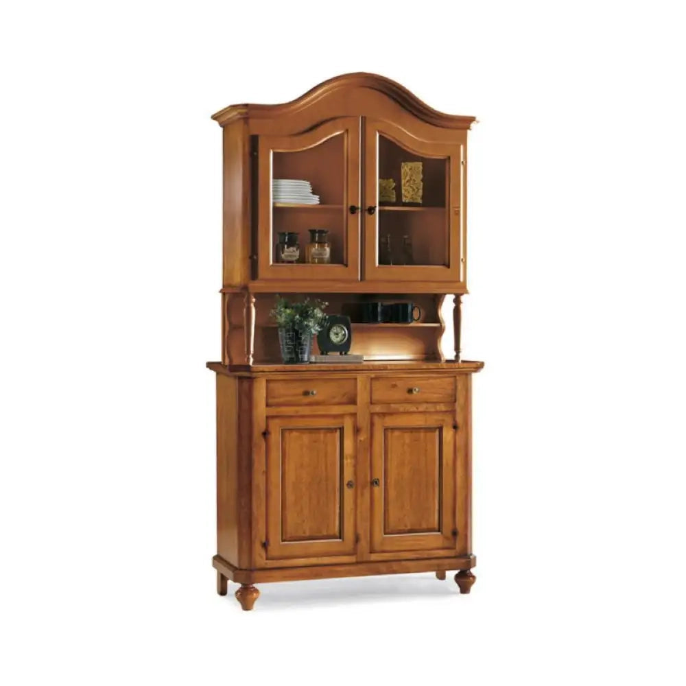 Cristalliera 4 ante 2 cassetti in stile classico in legno e mdf con rifinitura in noce lucido 104x43x220 H