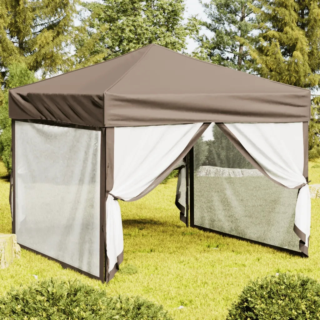 Tenda per Feste Pieghevole con Pareti Laterali-Tenda Gazebo Tortora 3x3 m 743699