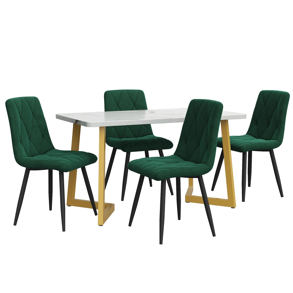 Tavolo da pranzo rettangolare con 4 sedie set moderno in MDF e velluto verde 117 × 68 × 75 cm