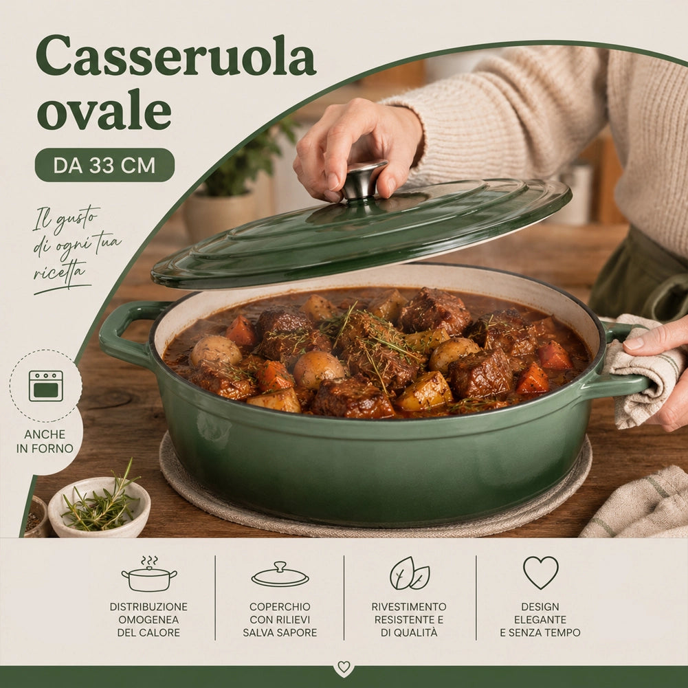 Casseruola Pesante 33 cm Verde Ghisa Pentola Olandese Alta Conservazione Calore