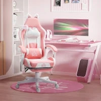 Sedia da Gaming Ergonomica con Orecchie da Gatto, Poggiapiedi, Supporto Lombare e Cervicale, Rosa
