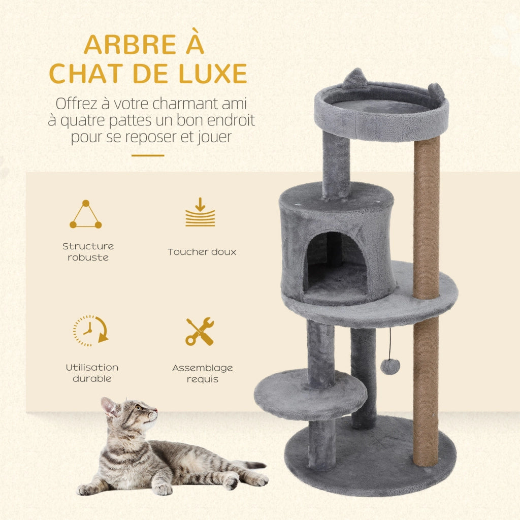 Albero per gatti con piattaforme, nicchia e graffiatoi ¨C zephmum ¨C grigio ?48x104 cm