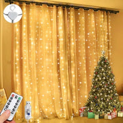 Illuminazione di Natale impermeabile 3 x 3 m 300 led con 8 modalità di comando a distanza timer regolabile luminosità per camera da letto giardino festa matrimonio Natale di San Nicola luce calda bianca