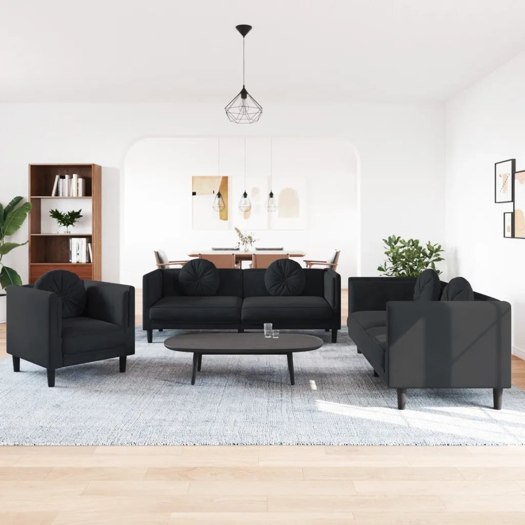 Set di Divani 3 pz con Cuscini Nero in Velluto 3209252