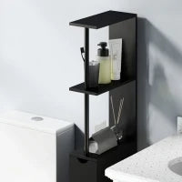 Mobile Colonna Salvaspazio in Legno con Ripiani, Armadietto e Cassetti, Nero, 15x33x136cm