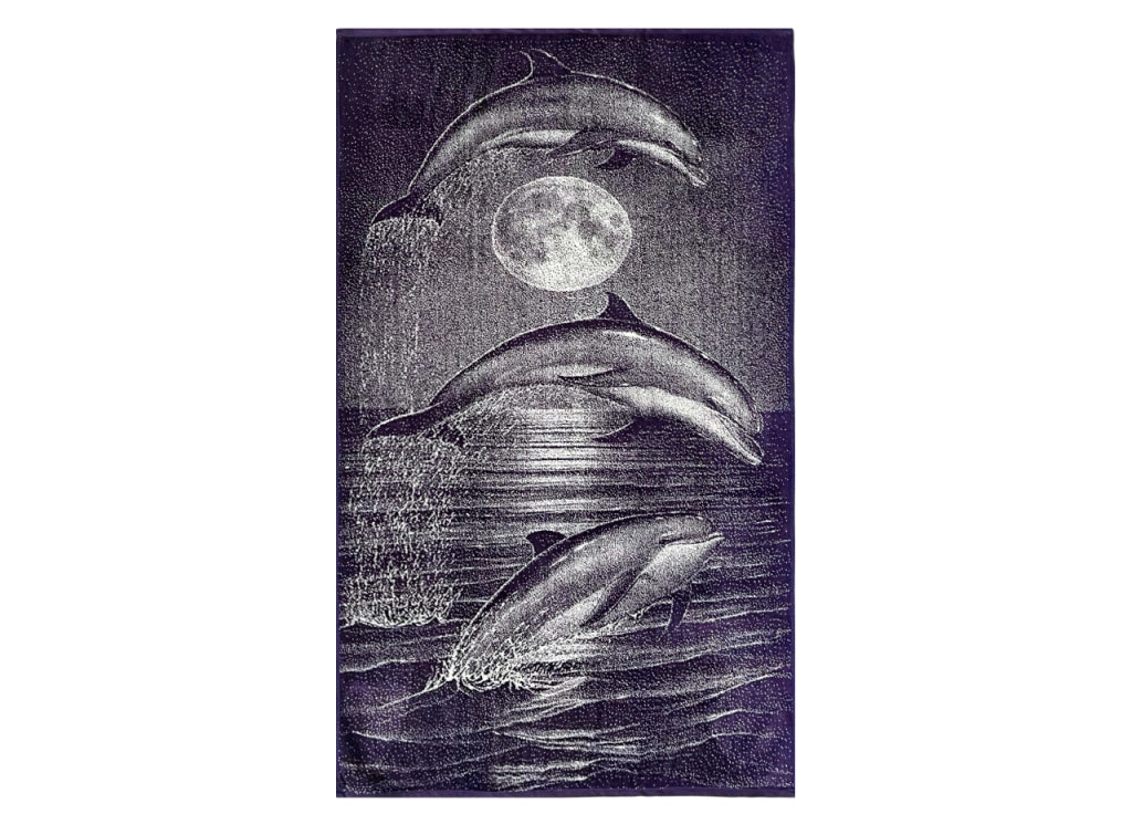 Telo Mare Jacquard Spugna Asciugamano Spiaggia Disegno Dolphin Moon KR - Telo Mare - Black-White