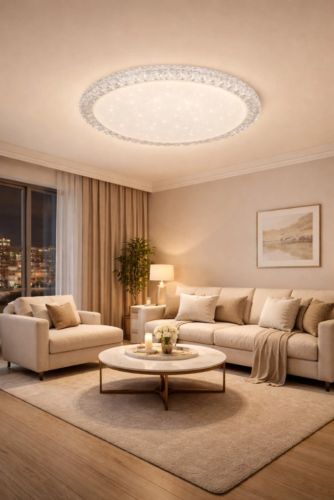 Plafoniera LED 60W Ø50cm Dimmerabile con Telecomando Luce selezionabile Calda, Fredda, Naturale 4800lm Effetto Cielo Stellato