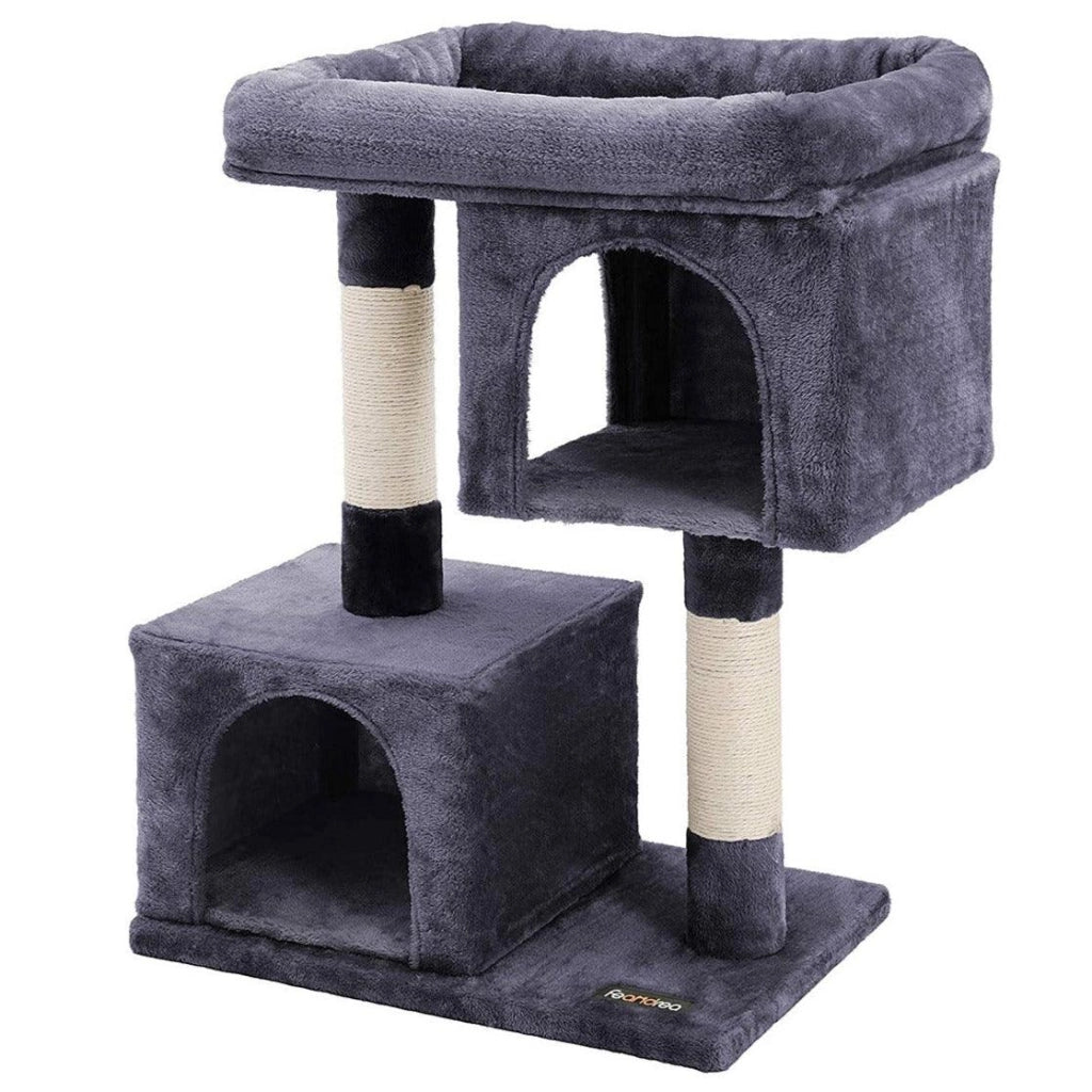 Tiragraffi a colonna in sisal per affilare gli artigli 2 lussuose nicchie mobili da gioco per gattini gatti e felini 84 cm colore grigio scuro 12_0001153