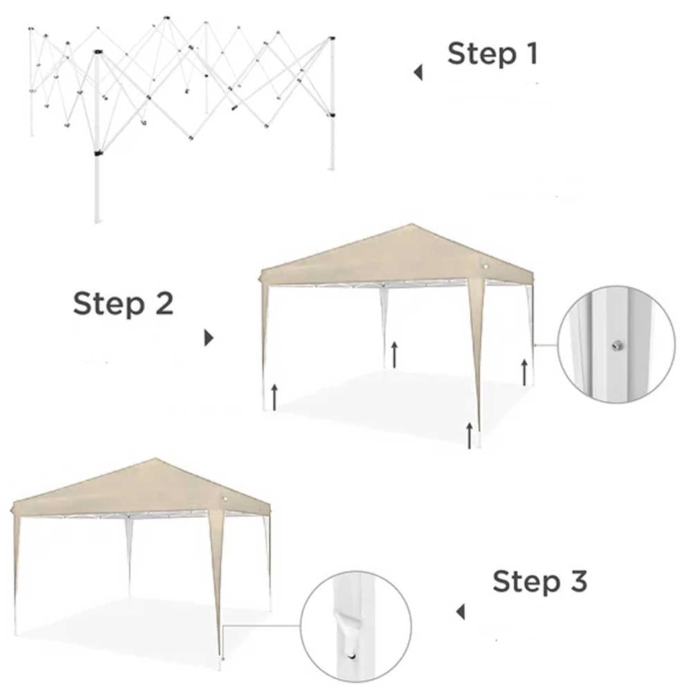 Gazebo 3x3 Pieghevole Impermeabile Richiudibile Fisarmonica Fiera mercato Beige