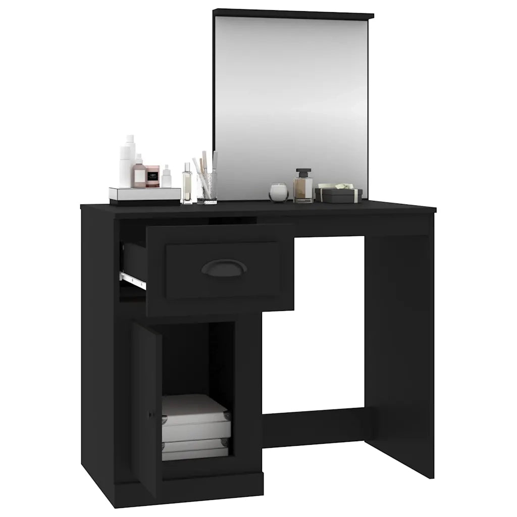 Toeletta | Tavolo da Trucco con Specchio Nera 90x50x132,5 cm Legno Multistrato