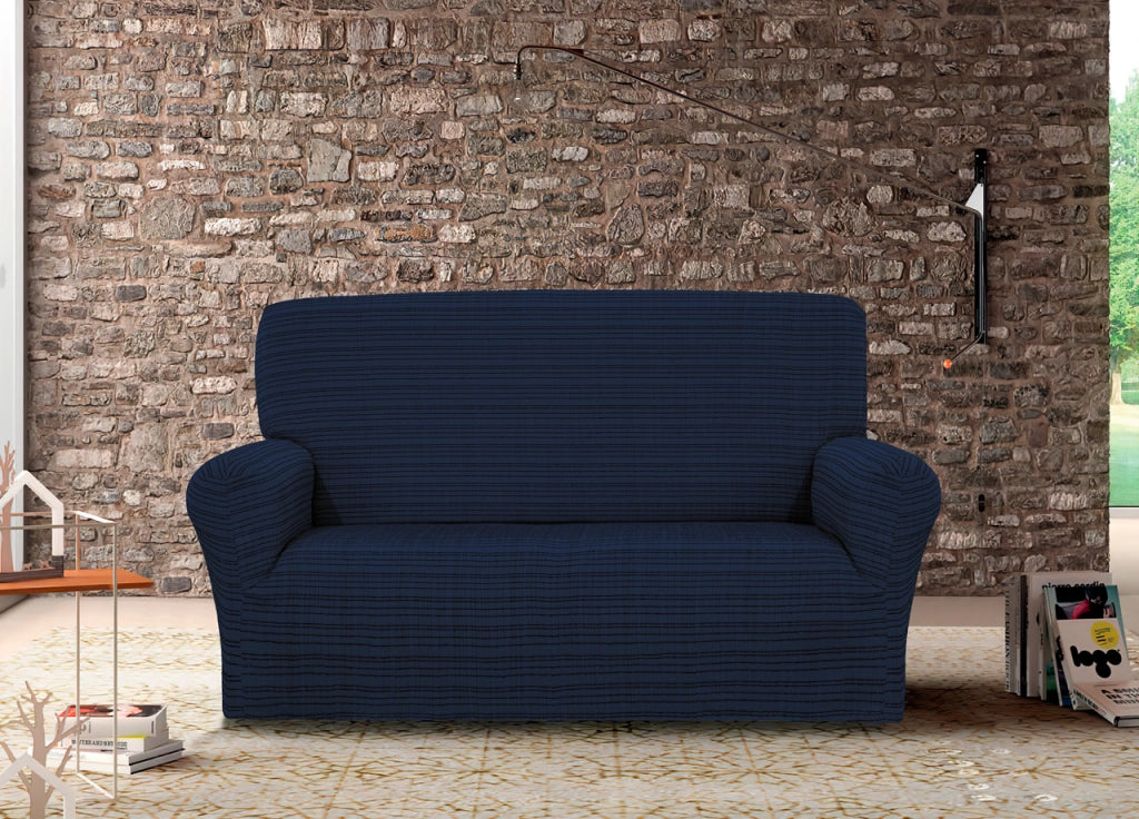 Copridivano Sofà Poltrona Elasticizzato Protezione Tessuto Jacquard Modello Fanny - 2 Posti - Blu